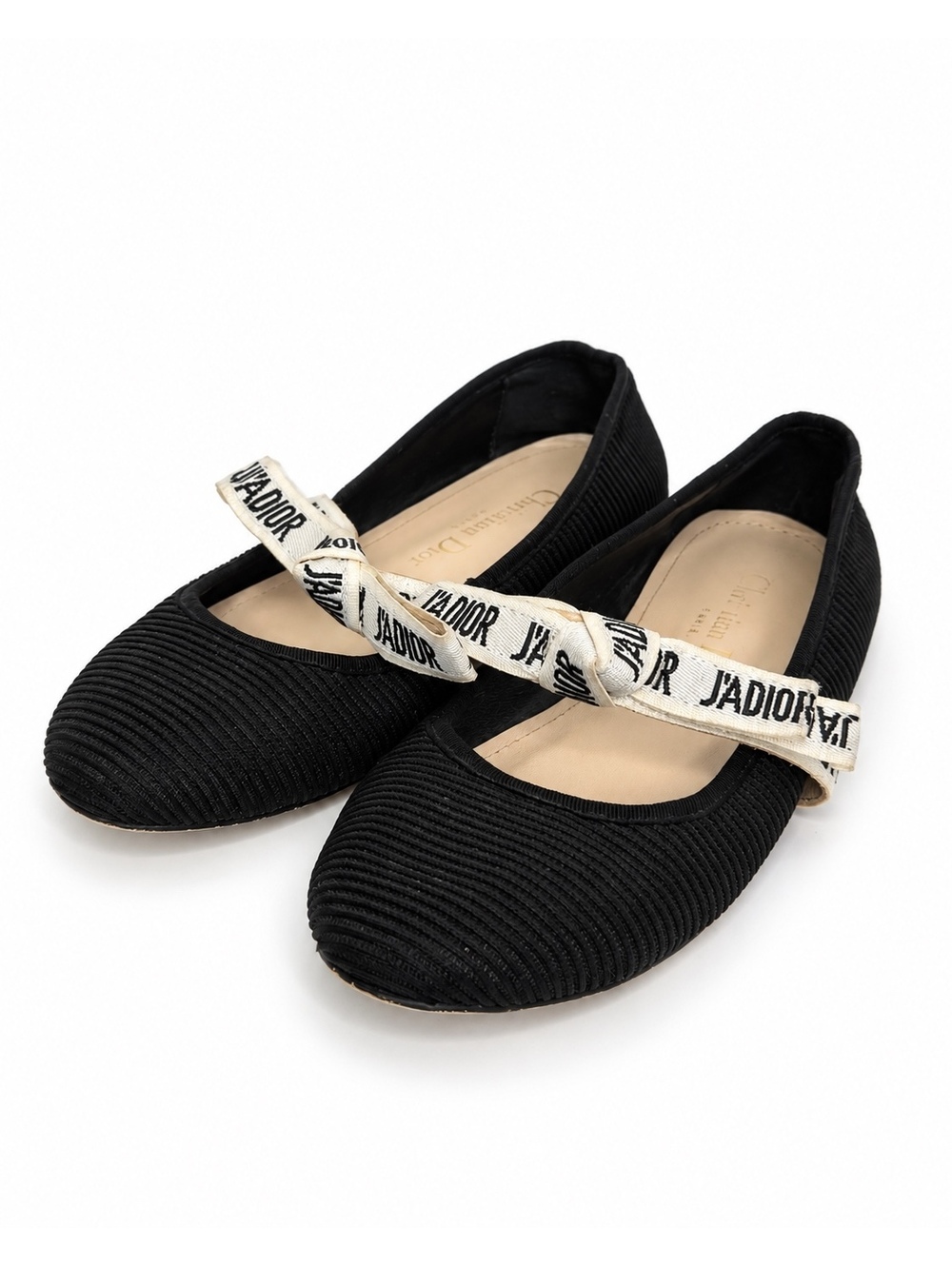 Christian Dior J’Adior Black Ribbon Ballet Flats Shoes EU 38